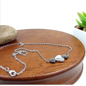 NWT Hematite Heart Charm Silver Boho Necklace!